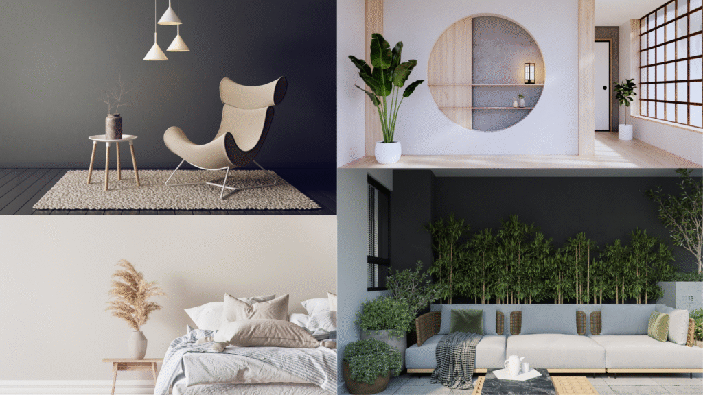Wohninspiration – modernes Wohnzimmer in Beige mit Pampasgras