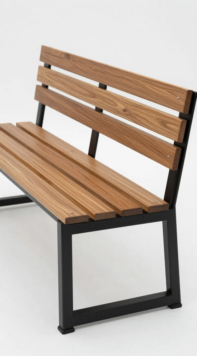 Polywood slatted bench with black powder-coated aluminum frame